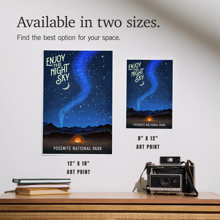 Yosemite National Park, California, Tent and Night Sky, Mid-Century Style, Art & Giclee Prints