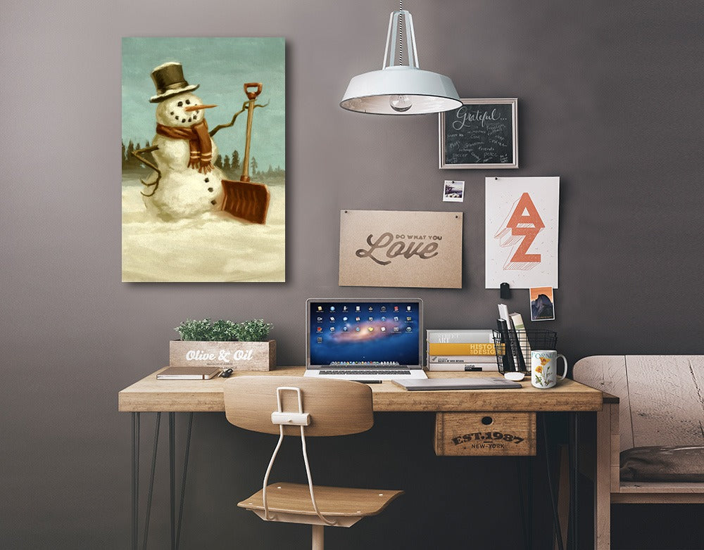 Snowman, Christmas Oil Painting, Lantern Press Artwork, Stretched Canvas