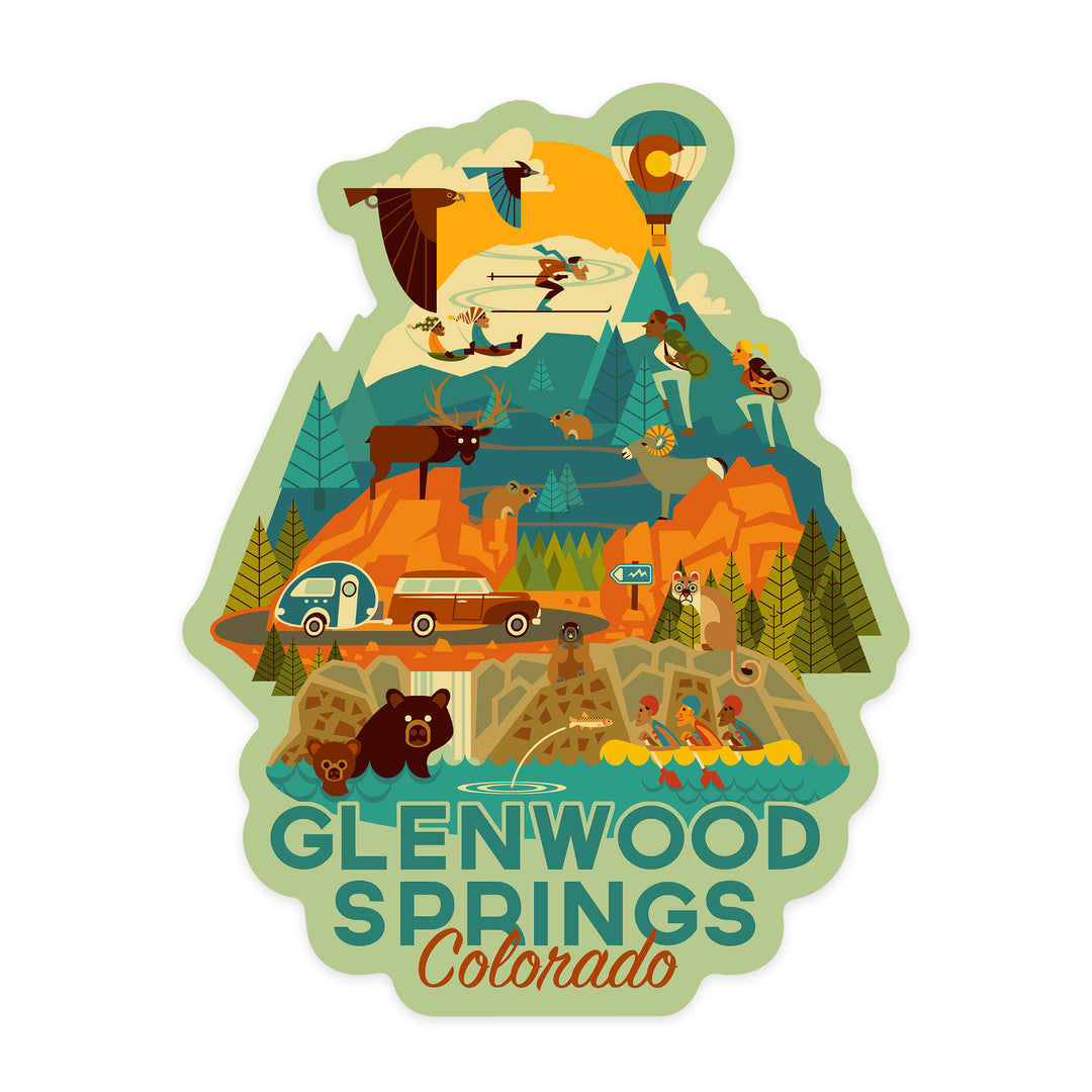 Glenwood Springs, Colorado, Geometric, Contour, Vinyl Sticker