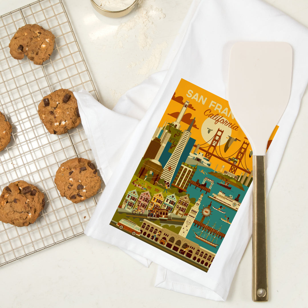 San Francisco, California, Geometric, Organic Cotton Kitchen Tea Towels