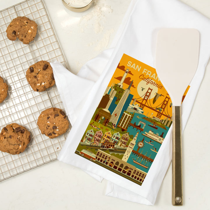 San Francisco, California, Geometric, Organic Cotton Kitchen Tea Towels