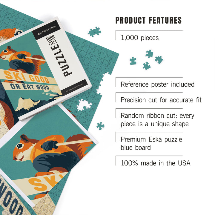 Ski Good or Eat Wood, Animal Activities Series, Ski Squirrel, 1000 Piece Jigsaw Puzzle