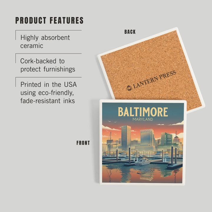 Baltimore, Maryland, Lithograph, City Series, Coasters