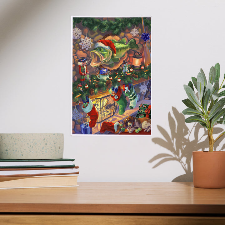 Hooked on Holidays, Oil Painting, Christmas Bass, Image Only, Art & Giclee Prints