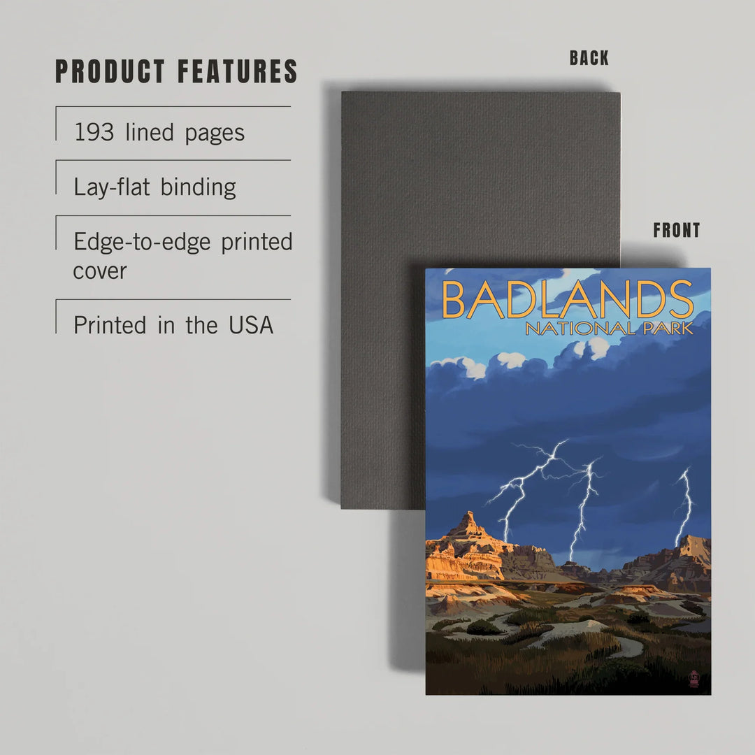 Lined 6x9 Journal, Badlands National Park, South Dakota, Desert Lightning Storm, Lay Flat, 193 Pages, FSC paper