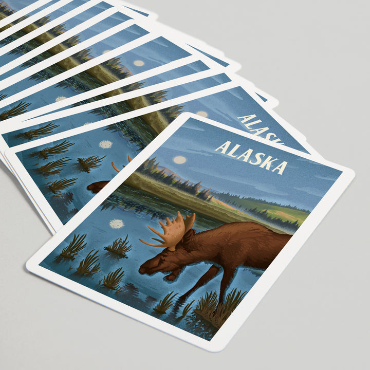 Playing Cards, Alaska, Lithograph, Reflection Pond and Bull Moose, 52 Card Deck with Jokers in Box, Unique Art