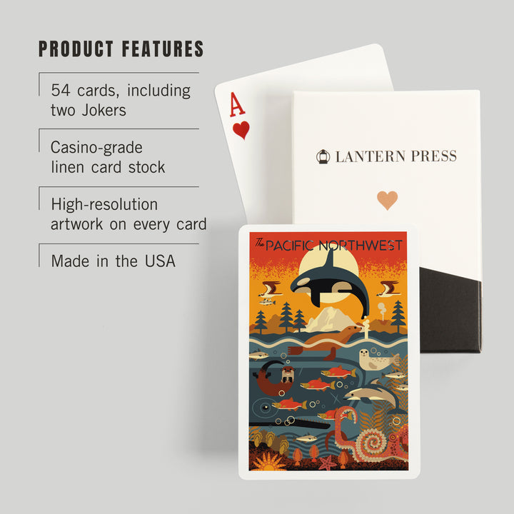 Playing Cards, Pacific Northwest, Marine Animals, Geometric, 52 Card Deck with Jokers in Box, Unique Art