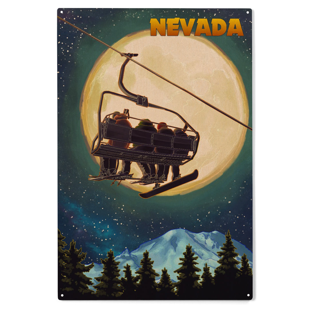 Nevada, Ski Lift and Full Moon, Snowboarder, Wood Sign and Postcards