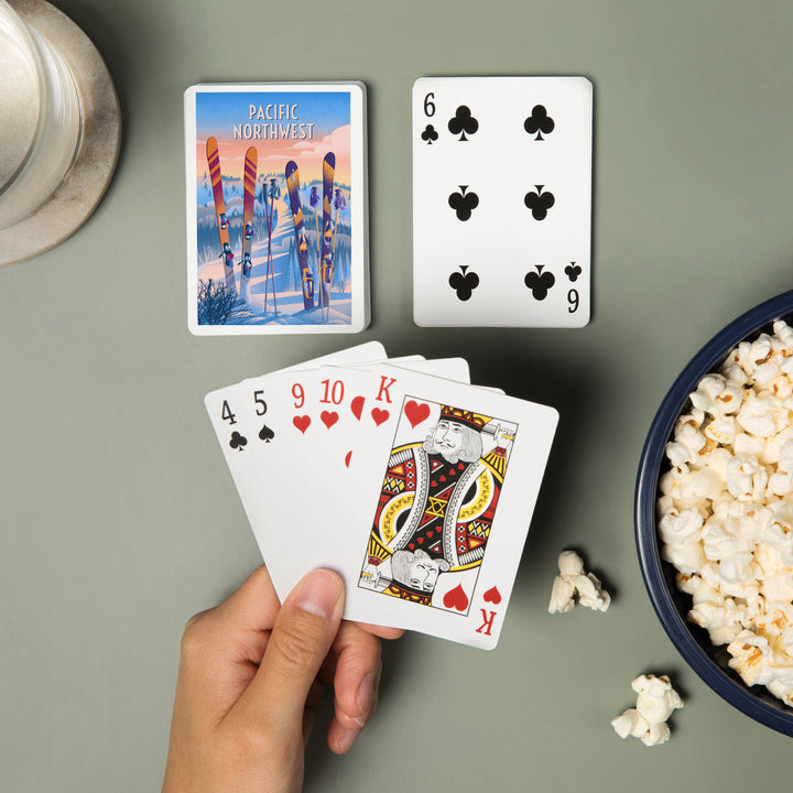 Playing Cards, Pacific Northwest, Prepare for Takeoff, Skis in Snowbank, 52 Card Deck with Jokers in Box, Unique Art