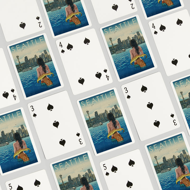 Playing Cards, Seattle, Washington, Mermaid, 52 Card Deck with Jokers in Box, Unique Art
