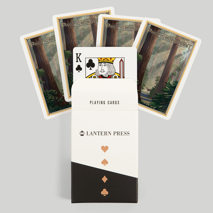 Playing Cards, Pacific Northwest, Deer in Forest, Lithograph, 52 Card Deck with Jokers in Box, Unique Art