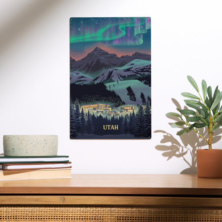Utah, Village under Northern Lights, Wood Sign and Postcards