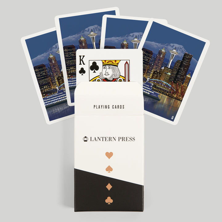 Playing Cards, Seattle, Washington, Night Skyline, Image Only, 52 Card Deck with Jokers in Box, Unique Art