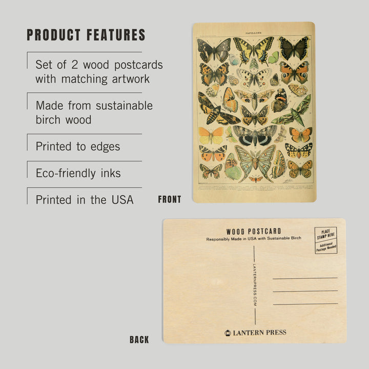 Butterflies, A, Vintage Bookplate, Adolphe Millot, Wood Sign and Postcards