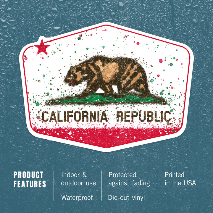 California State Flag, Abstract Watercolor Splatter, Contour, Vinyl Sticker