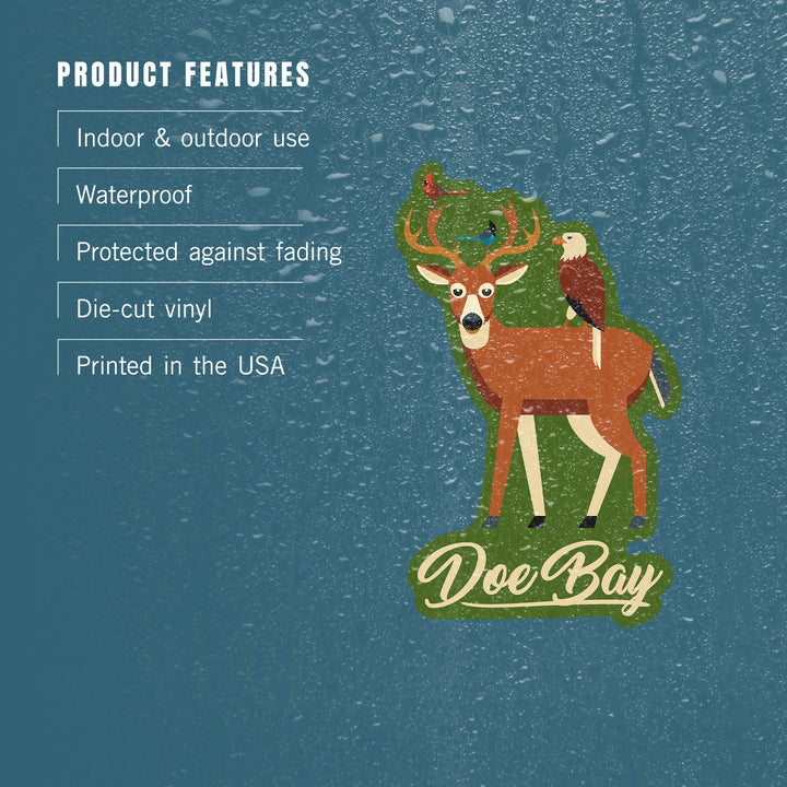 Doe Bay, Orcas Island, Washington, Deer and Birds, Geometric, Contour, Vinyl Sticker