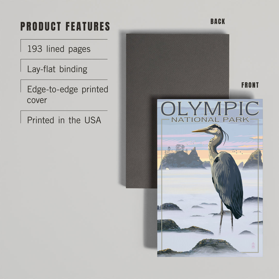 Lined 6x9 Journal, Olympic National Park, Heron and Fog Shoreline, Lay Flat, 193 Pages, FSC paper