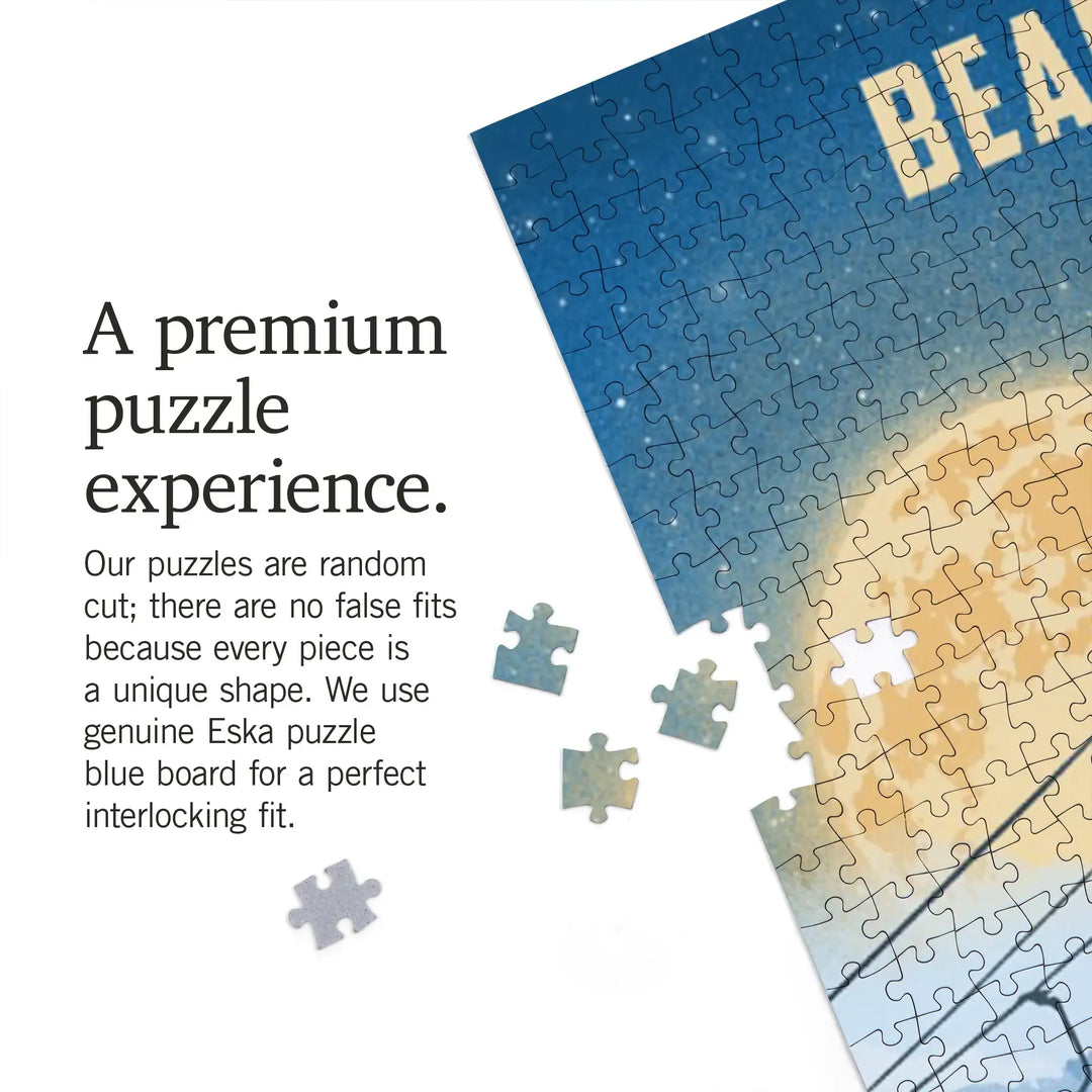 Bear Valley, California, Lithograph, Night Ski, Jigsaw Puzzle