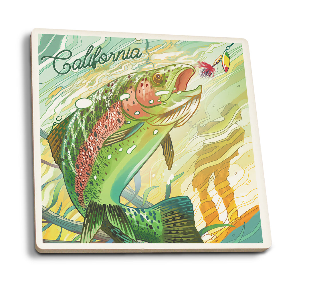 California, Fishing, Underwater Trout, Coaster Set