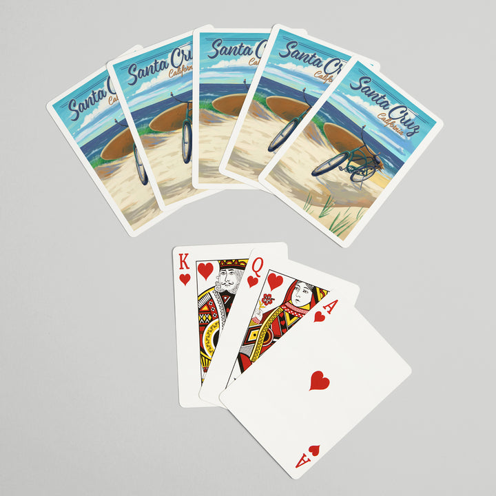 Playing Cards, Santa Cruz, California, Beach Cruiser on Beach, 52 Card Deck with Jokers in Box, Unique Art
