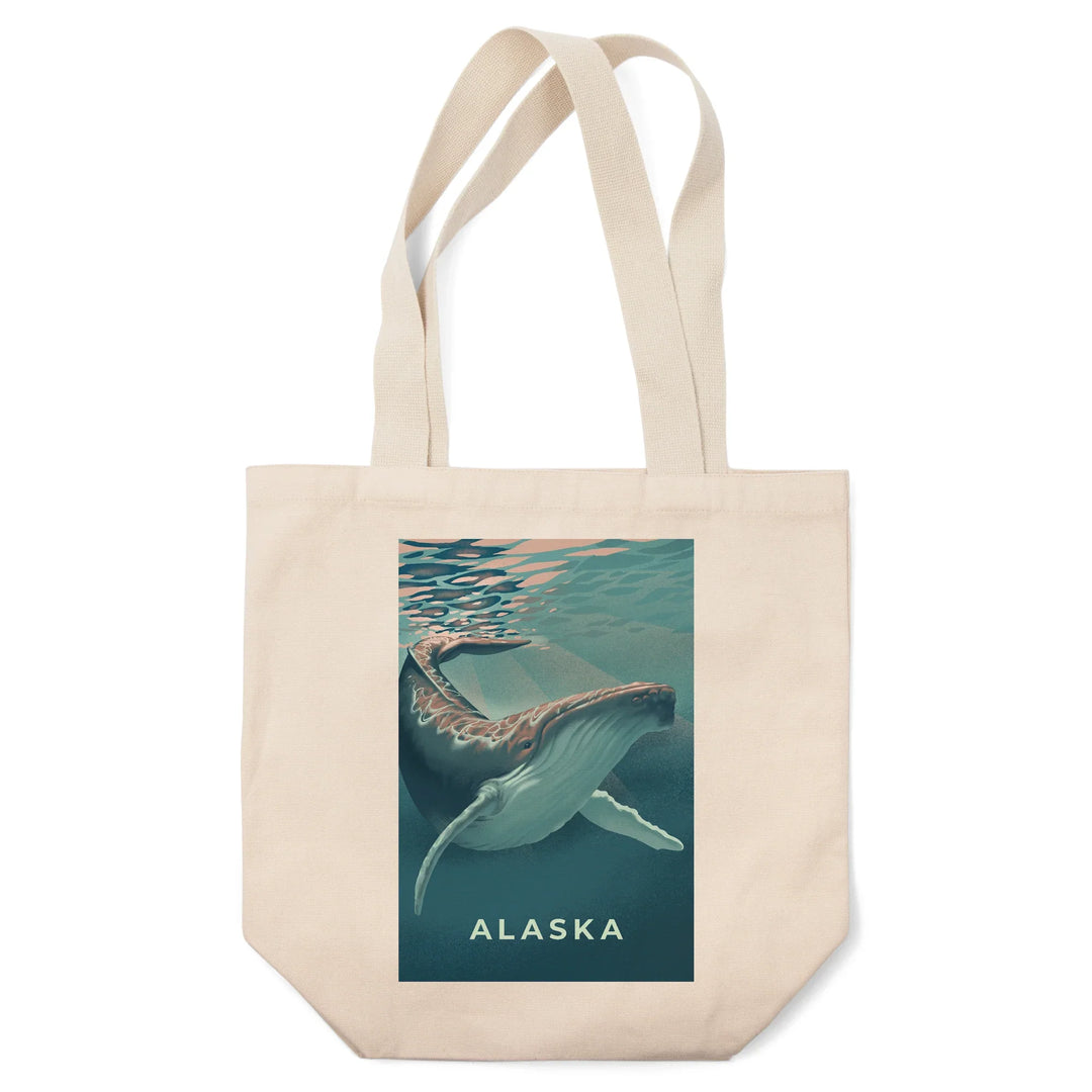 Alaska, Lithograph, Humpback Whale, Tote Bag