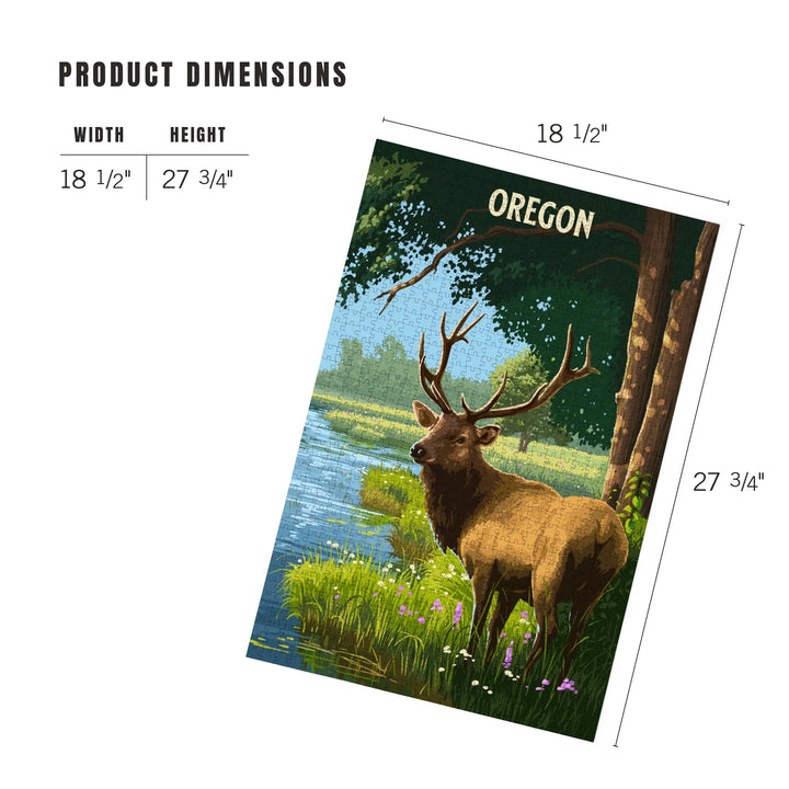 Oregon, Painterly, Roosevelt Elk, 1000 Piece Jigsaw Puzzle