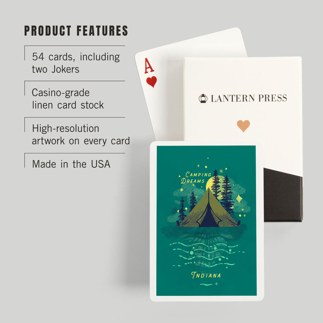Playing Cards, Indiana, Lake Life Series, Camping Dreams, 52 Card Deck with Jokers in Box, Unique Art
