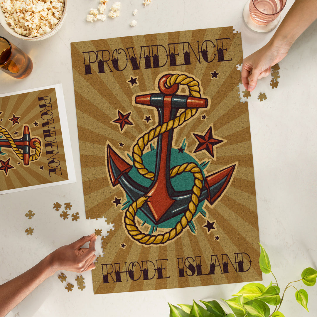 Providence, Rhode Island, Letterpress, Anchor, 1000 Piece Jigsaw Puzzle