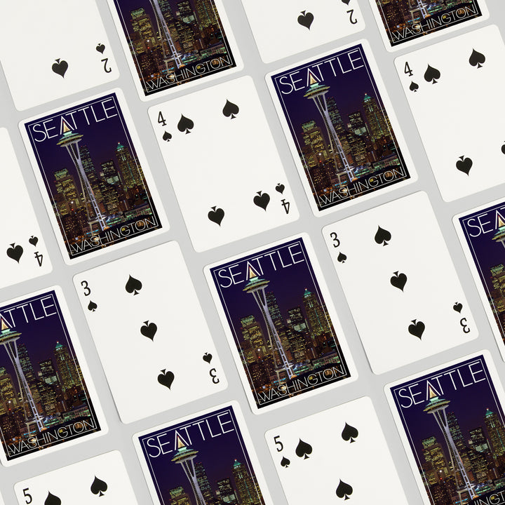 Playing Cards, Seattle, Washington, Space Needle Christmas at Night, 52 Card Deck with Jokers in Box, Unique Art