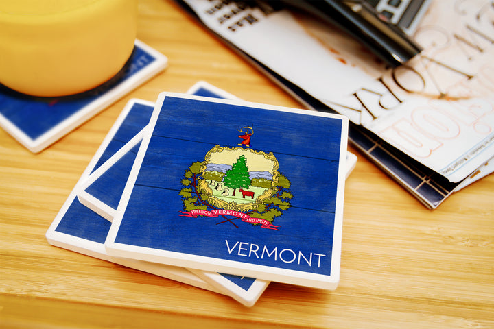 Rustic Vermont State Flag, Coaster Set