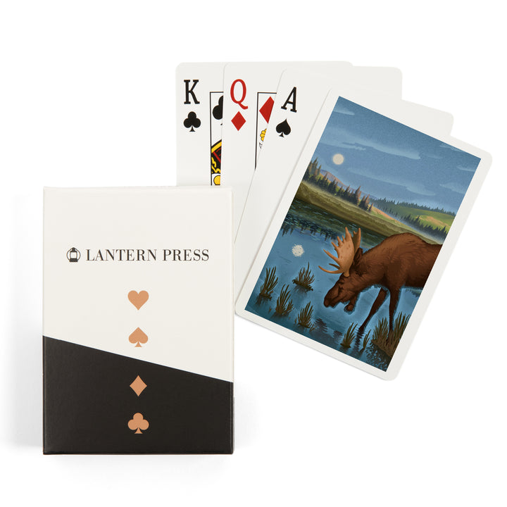Playing Cards, Lithograph, Reflection Pond and Bull Moose, 52 Card Deck with Jokers in Box, Unique Art