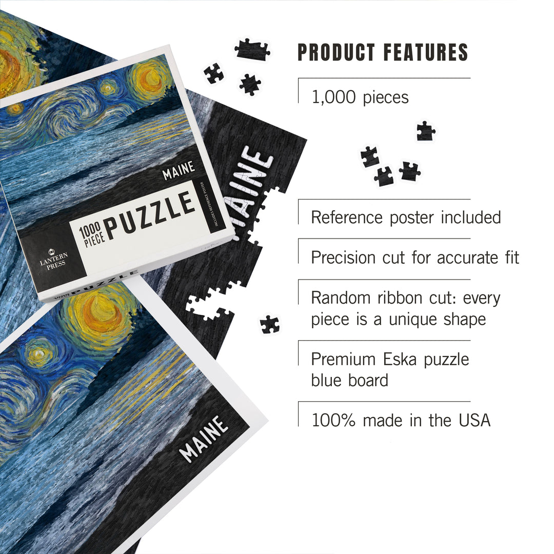 Maine, Starry Night, Coastline, Jigsaw Puzzle