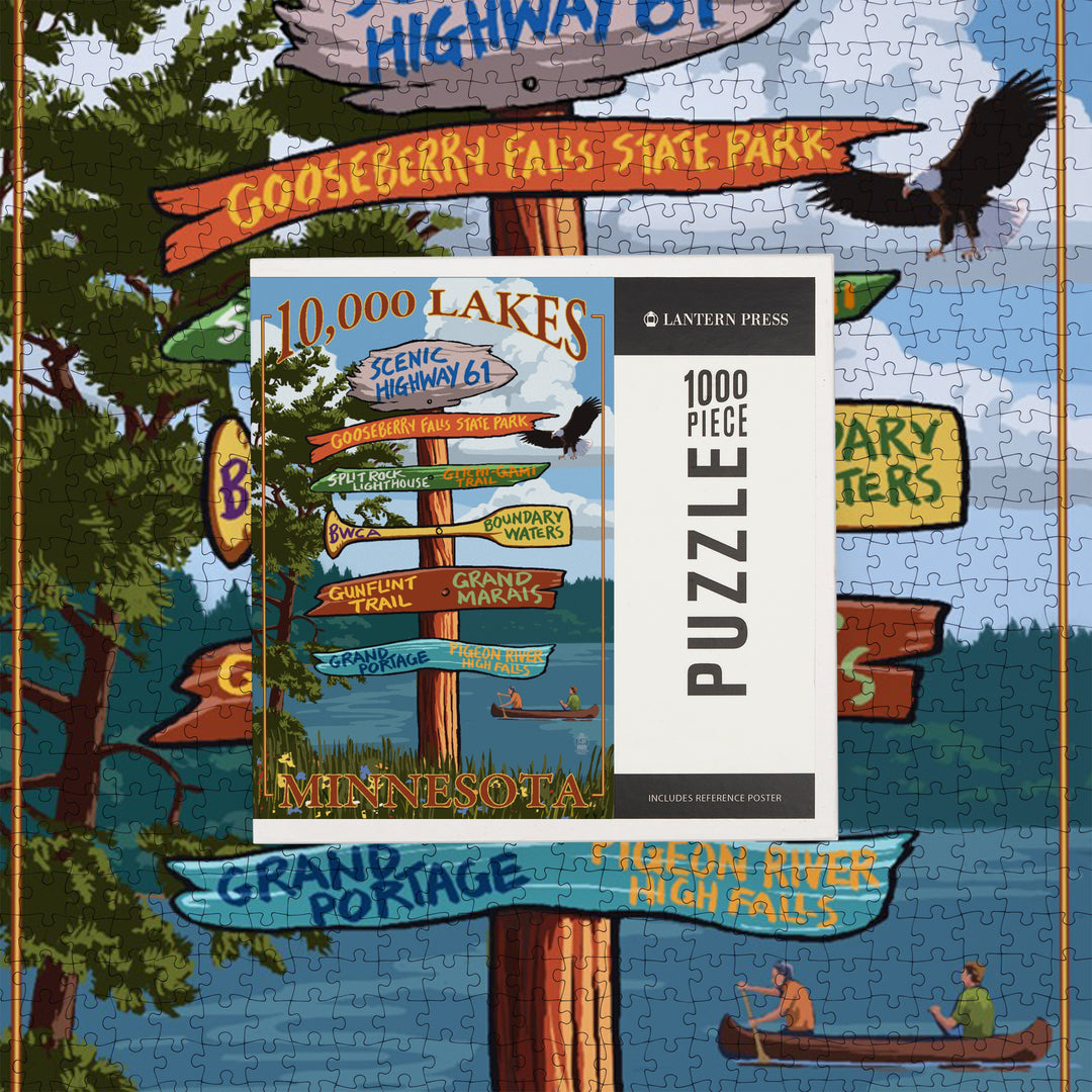 Minnesota, 10,000 Lakes, Destinations Sign, Jigsaw Puzzle