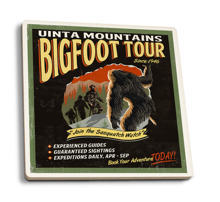 Uinta Mountains, Utah, Bigfoot Tour, Vintage Sign, Coaster Set