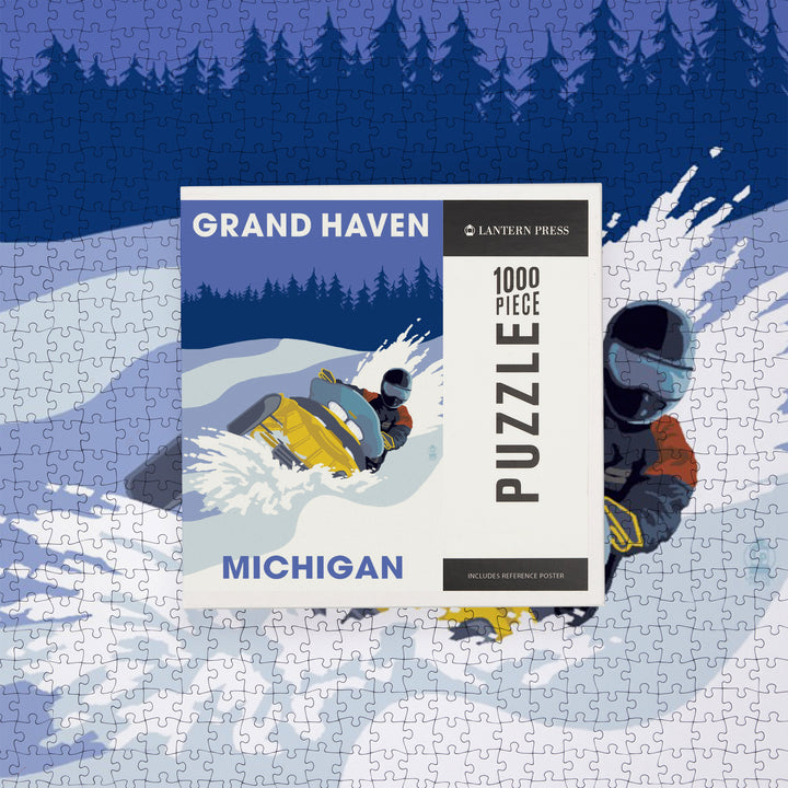 Grand Haven, Michigan, Snowmobile Scene, Jigsaw Puzzle
