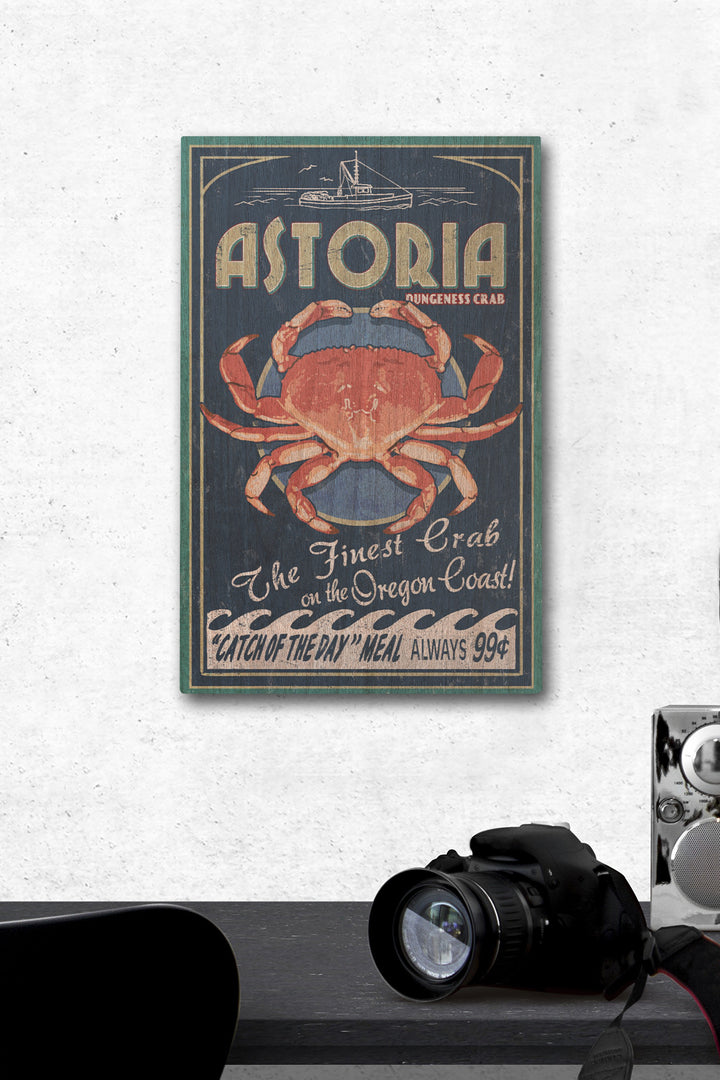 Astoria, Oregon, Dungeness Crab, Vintage Sign, Lantern Press Artwork, Wood Signs and Postcards