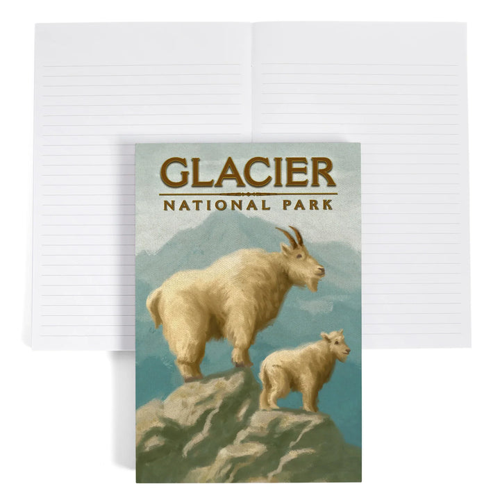 Lined 6x9 Journal, Glacier National Park, Montana, Oil Painting, Mountain Goats, Lay Flat, 193 Pages, FSC paper