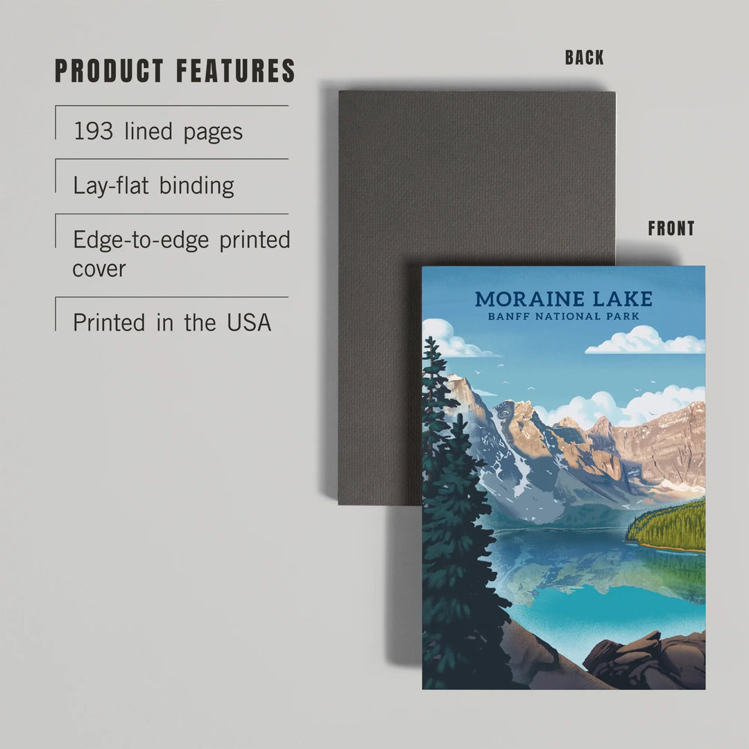Lined 6x9 Journal, Banff National Park, Canada, Lithograph, Moraine Lake, Lay Flat, 193 Pages, FSC paper
