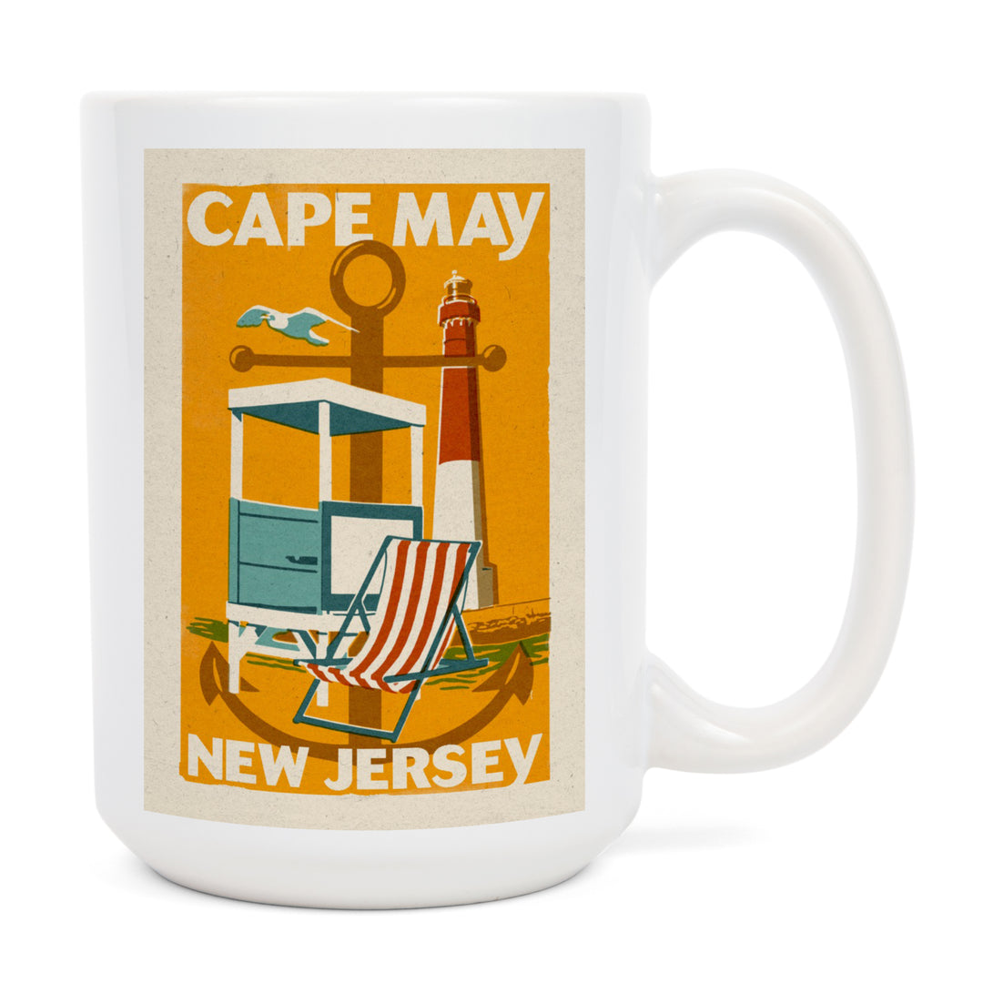Cape May, New Jersey, Woodblock Series, Lantern Press Artwork, Ceramic Mug