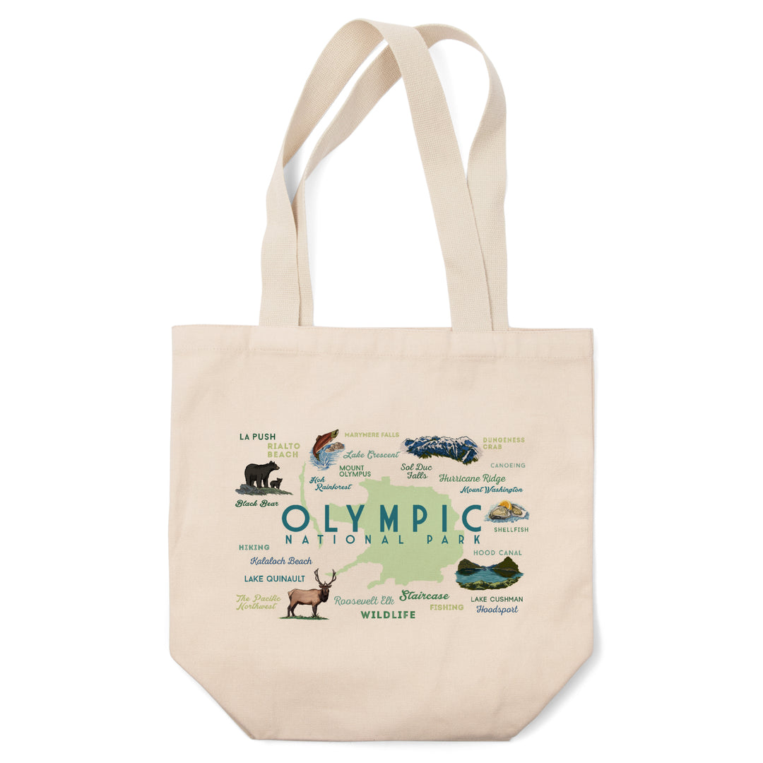 Olympic National Park, Washington, Typography and Icons, Tote Bag