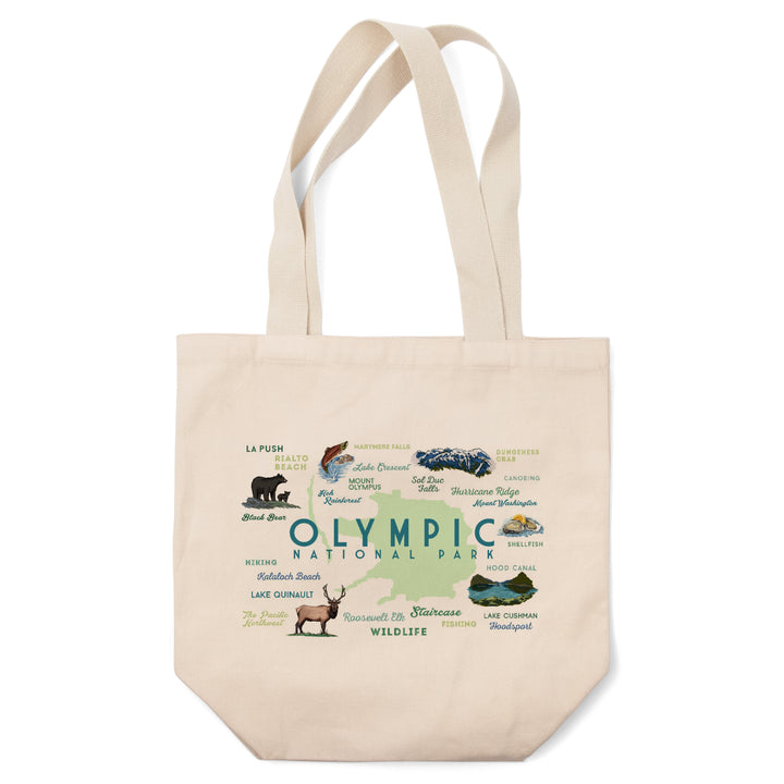 Olympic National Park, Washington, Typography and Icons, Tote Bag