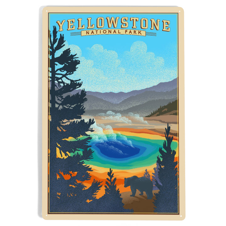 Yellowstone National Park, Wyoming, Grand Prismatic Spring, Lithograph, Metal Signs