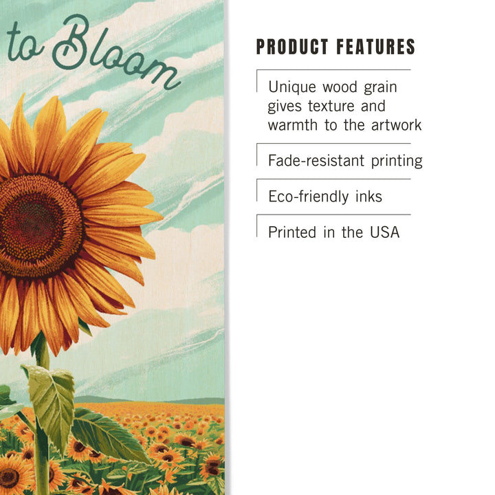 Dare to Bloom, Sunflower, Wood Signs and Postcards - Lantern Press