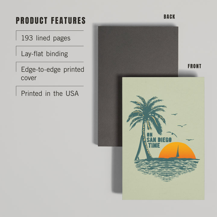 Lined 6x9 Journal, On San Diego Time, Sunset with Palm Tree, Lay Flat, 193 Pages, FSC paper