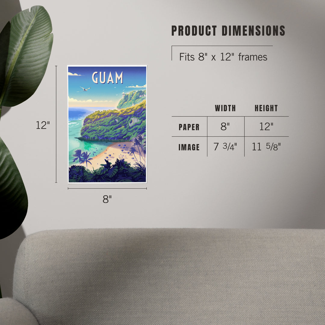 Agana, Guam, Lithograph, Beach Cove, Art & Giclee Prints