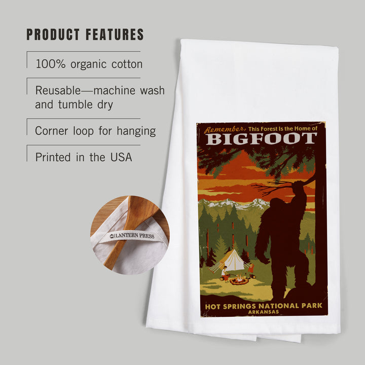 Hot Springs National Park, Arkansas, Home of Bigfoot, Mountains, Organic Cotton Kitchen Tea Towels