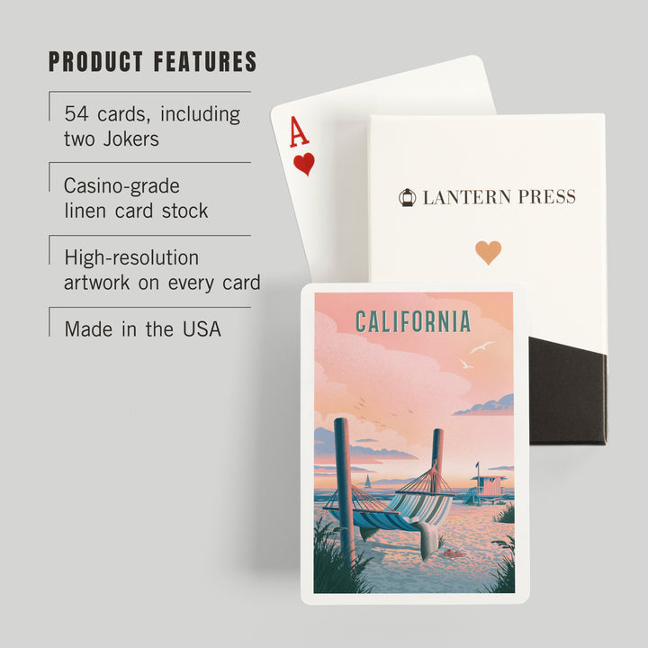 Playing Cards, California, Lithograph, Salt Air, No Cares, Hammock on Beach, 52 Card Deck with Jokers in Box, Unique Art