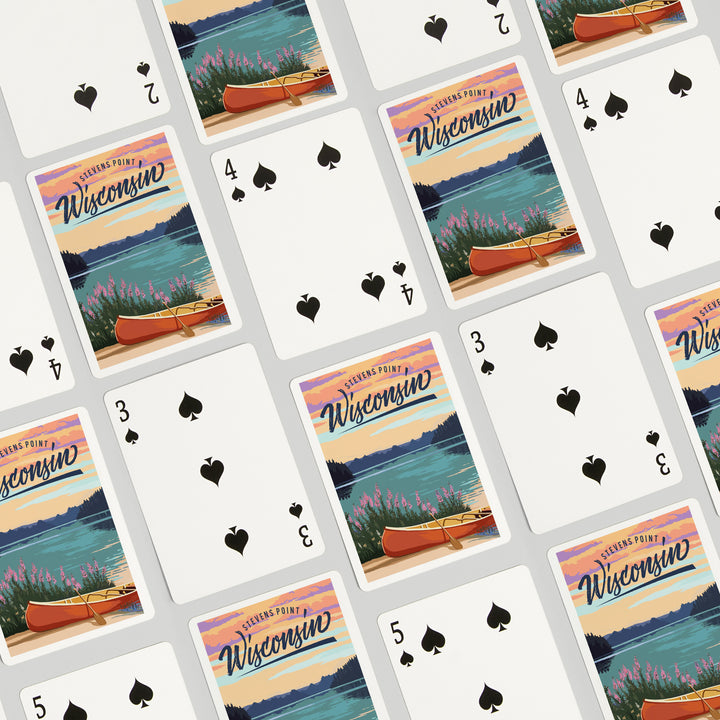 Playing Cards, Stevens Point, Wisconsin, Canoe and Lake Scene, 52 Card Deck with Jokers in Box, Unique Art