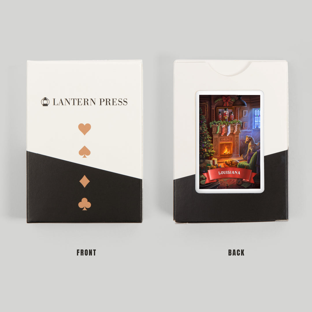 Playing Cards, Louisiana, Christmas Morning, 52 Card Deck with Jokers in Box, Unique Art