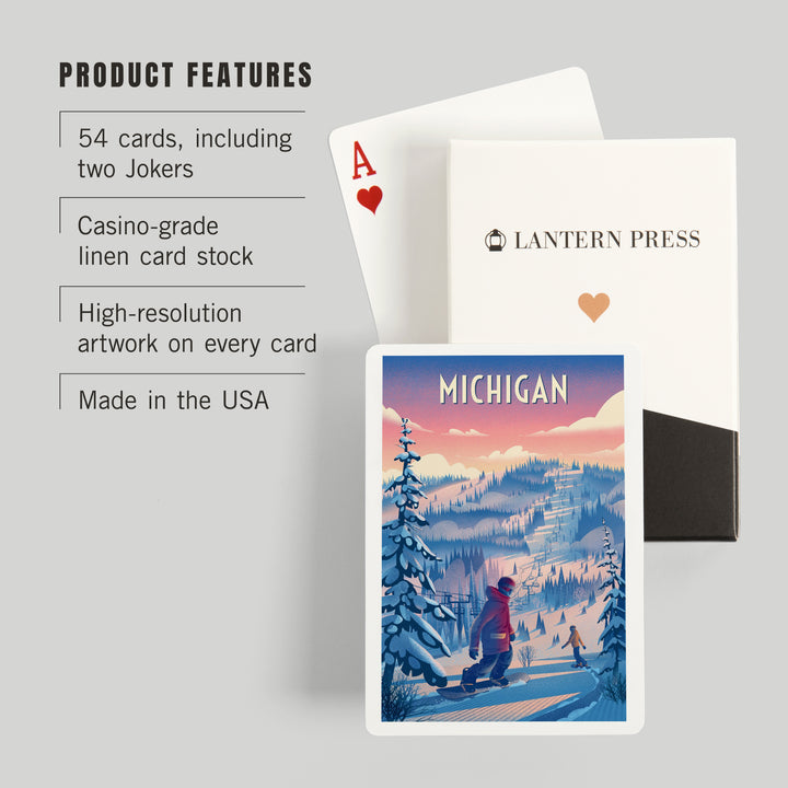 Playing Cards, Michigan, Shred the Gnar, Snowboarding, 52 Card Deck with Jokers in Box, Unique Art